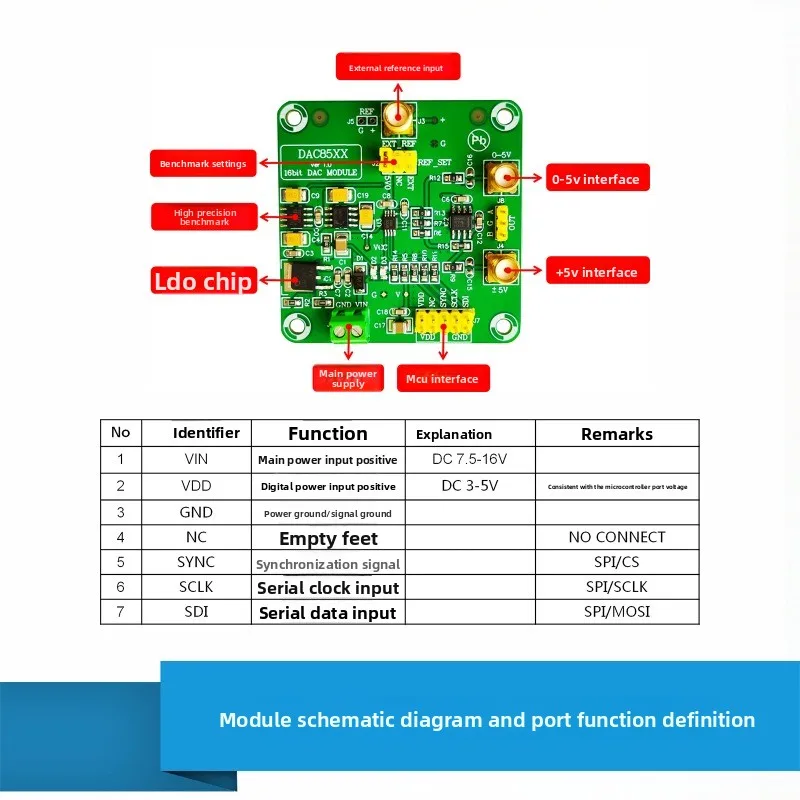 DAC8501 Module DAC8550 Module 16-bit DAC Module 0-5V Positive and Negative 5V Digital-to-analog Converter