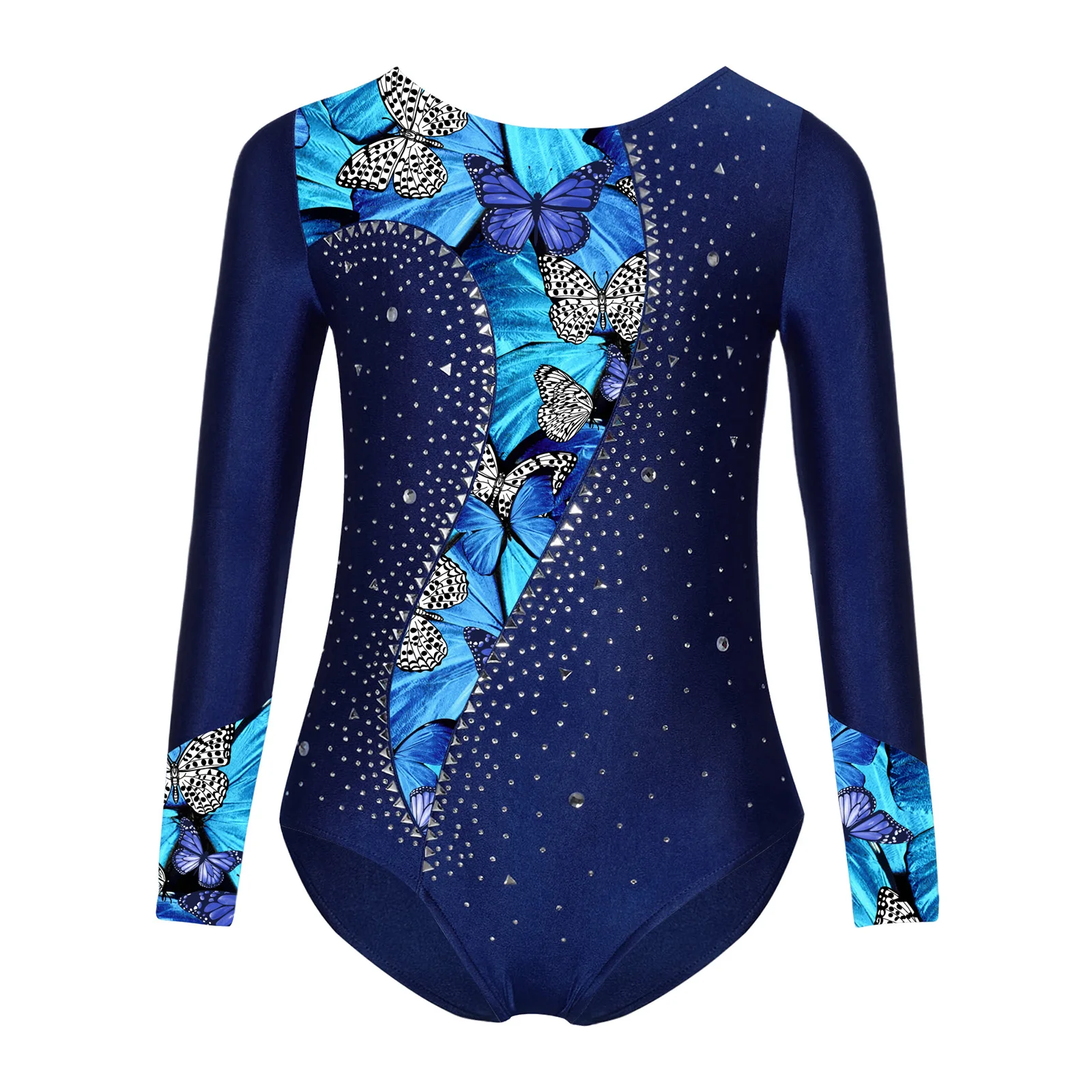 

Kids Girls Ballet Gymnastics Leotard Rhinestone Long Sleeve Jumpsuit Sports Bodysuit for Stage Performance Competition Costume