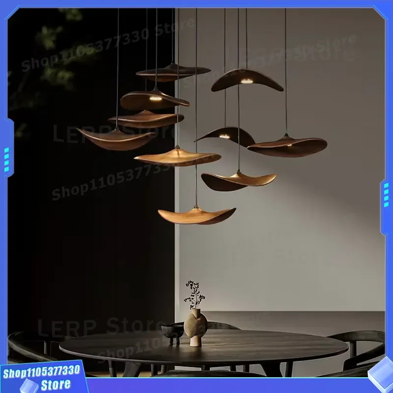 Retro Japanese Style Wooden Chandelier Creative Log Pendant Light for Tea Room Restaurant Silent Design New Chinese Decor