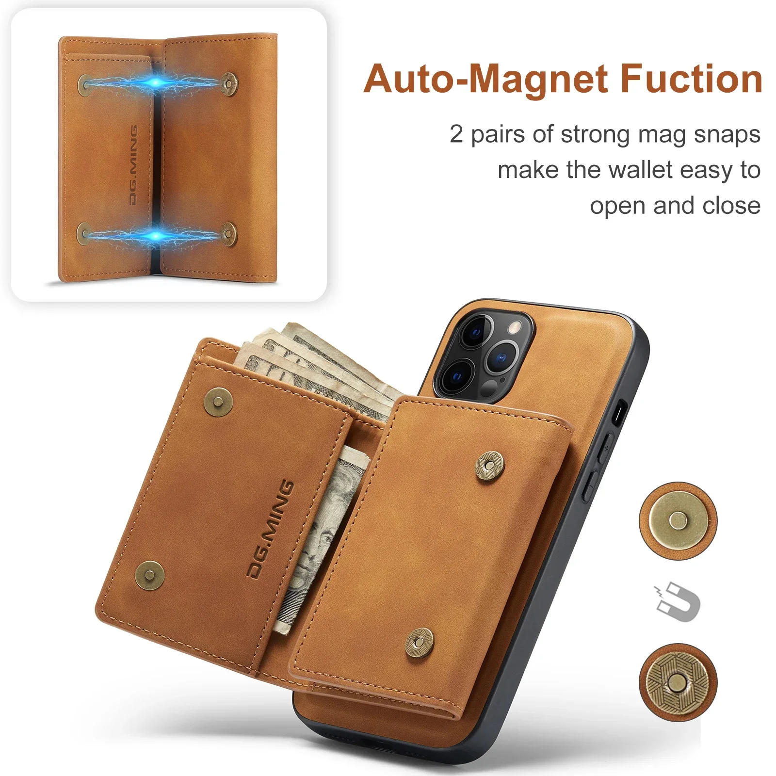 2in1 Intelligent Divide Split Body Magnetic Case Bag for IPhone 11 12 13 Mini 14 15 Plus 16 Pro Max X XR PU Leather Wallet Cover