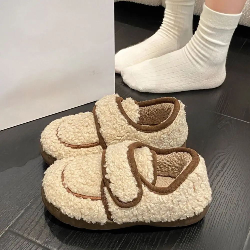

Round Head Plush Warm Slippers Soft Soled Anti-slip Winter Slippers Women Indoor Outdoor Casual Homewear Cotton Shoes Women
