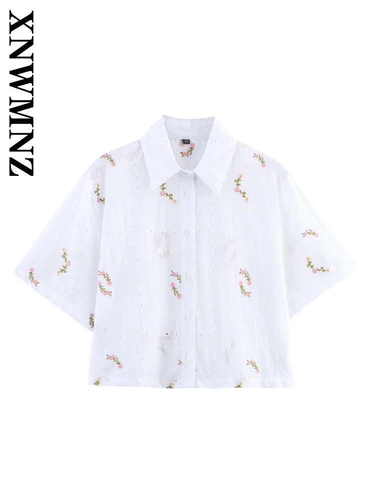 

XNWMNZ 2025 Summer New Woman's Fashion Casual Turn-down Collar Short Sleeve Short Sleeve Top Commuting Lady Blouses Chic Top