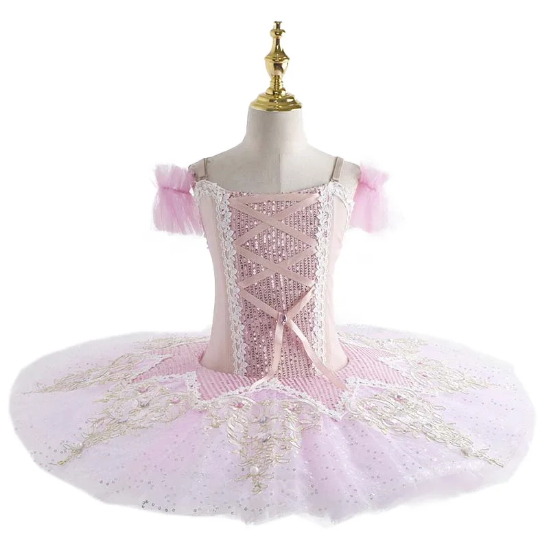 Pink Kids Ballroom Clothing Sequined Flower Tutus Ballet Dress For Girl Modern Dance Tutu Dress Girls Ballet Princess Dress