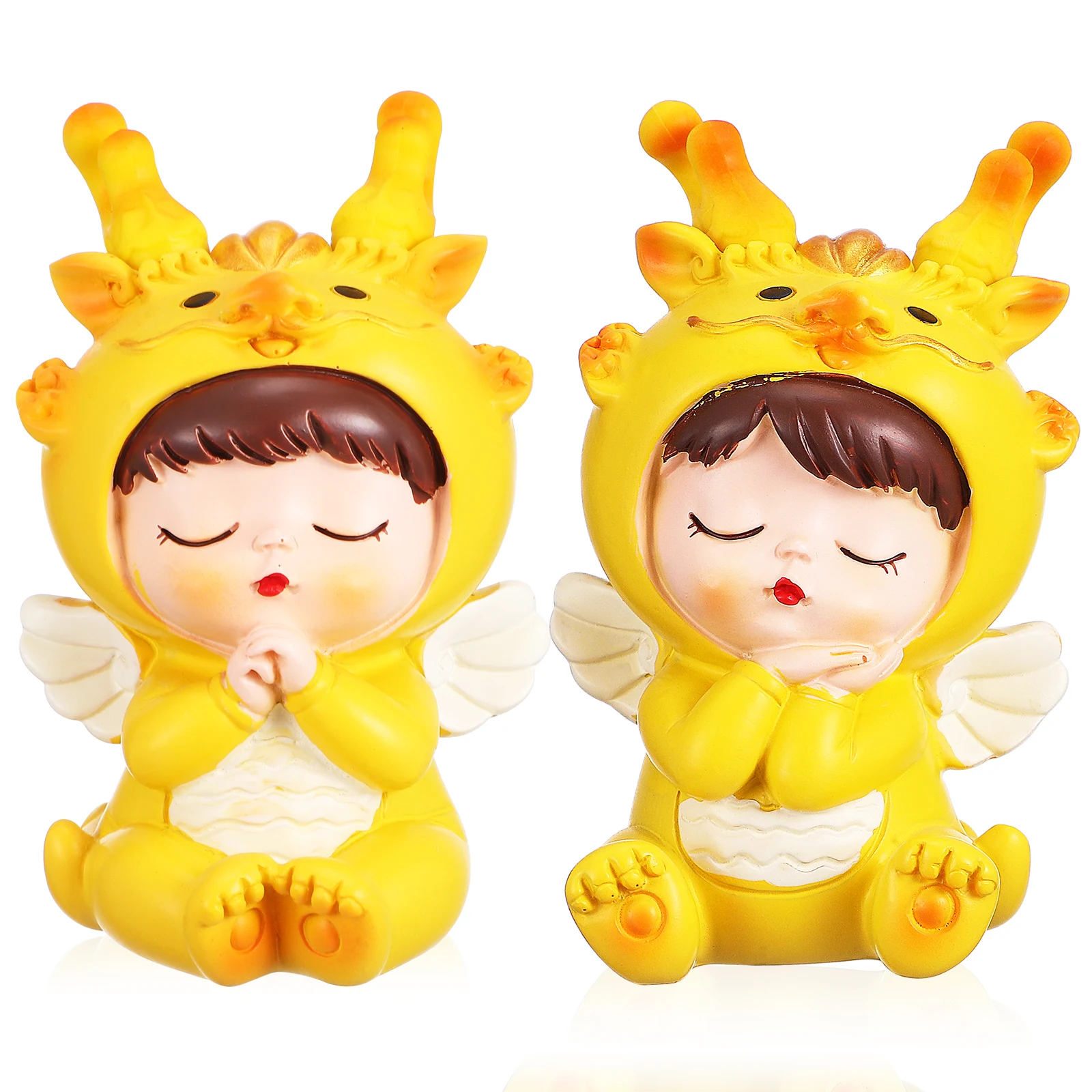 

2 Pcs Dragon Baby Ornaments Decorations Resin Statue Lucky Desktop Decorative Home Mini Figurines Tabletop Chinese Cake