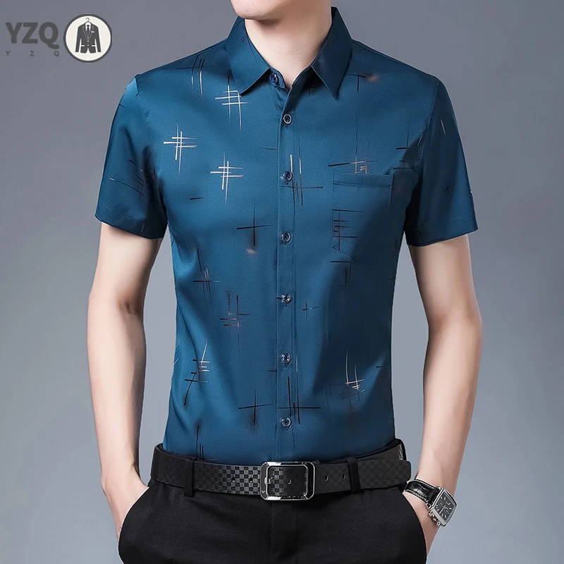 New Men's Casual Printed Short Sleeved Lapel Shirt for Summer Fashion Comfort No Ironing Wrinkle Resistant Top