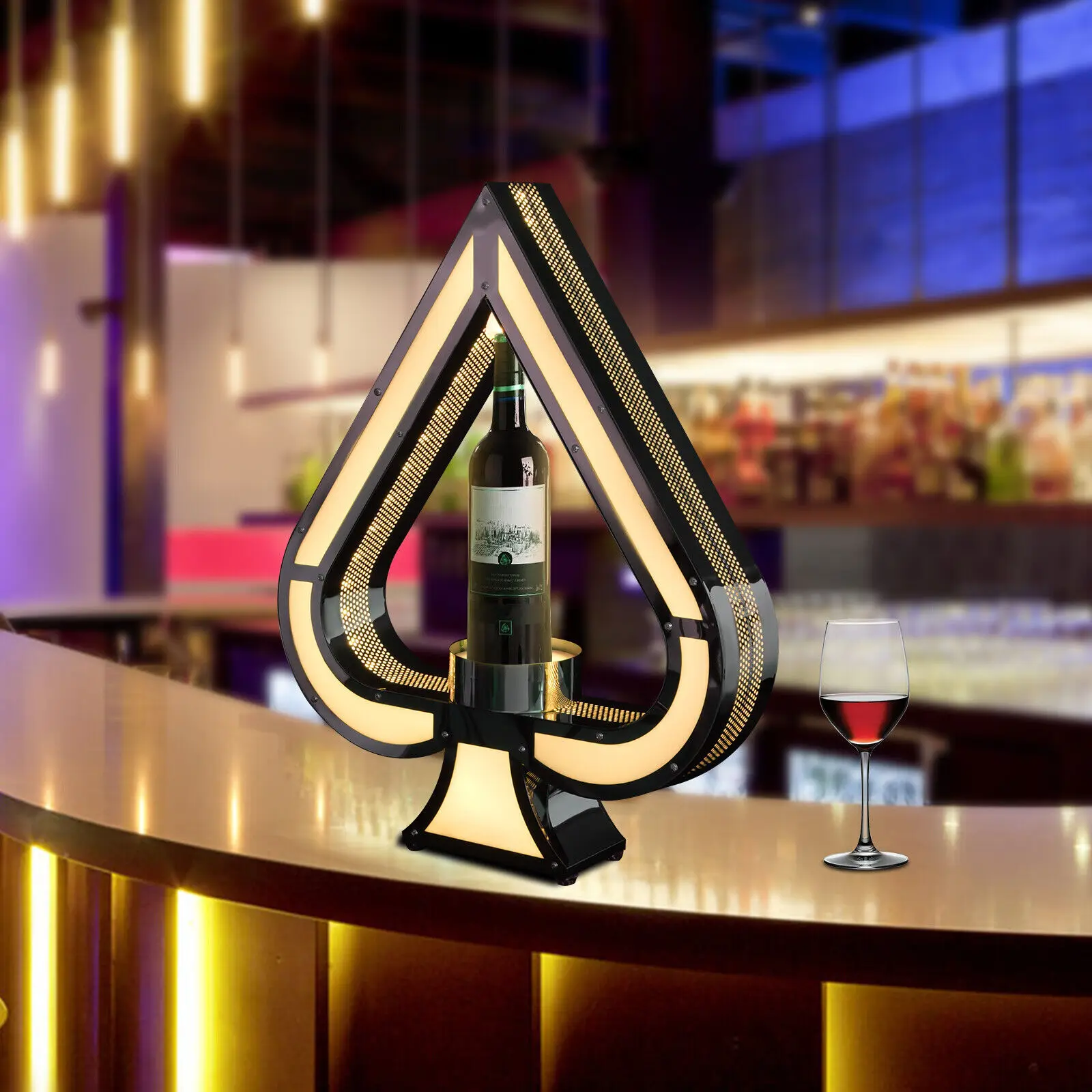 

LED Lighted Liquor Bottle Display Stand Ace Of Spades Bottle Presenter Bar Shelf