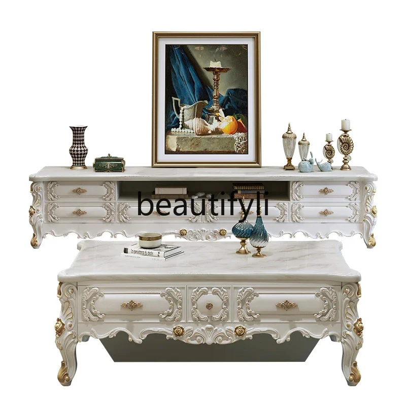 

European coffee table TV cabinet combination modern simple living room marble French TV cabinet