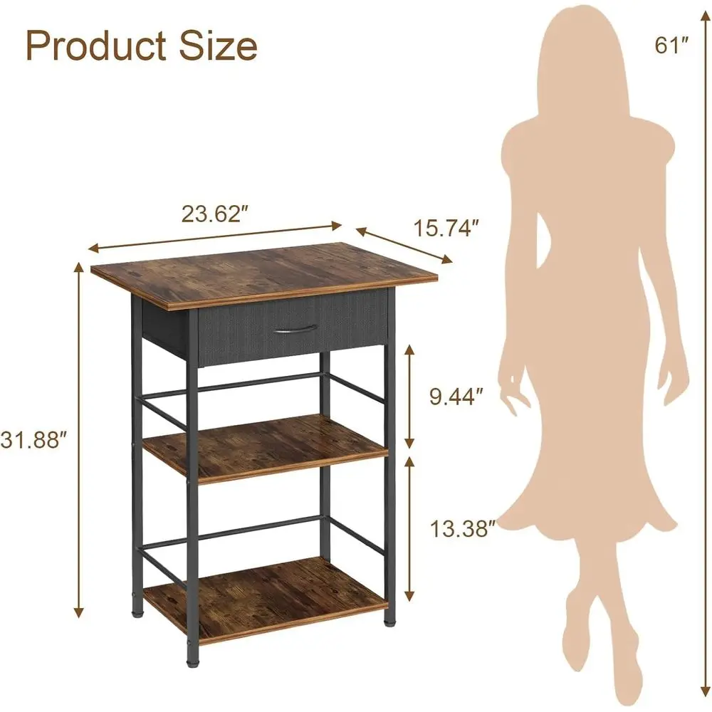 3-Tier Standing Coffee Table with Drawer, Space-Saving Design for Living Room, Kitchen, and Office