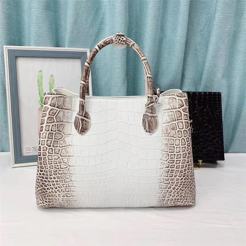 Exotic Genuine Crocodile Leather OL Lady working Purse Authentic Crocodile Belly Skin Women's Handbag Female Large Shoulder Bag
