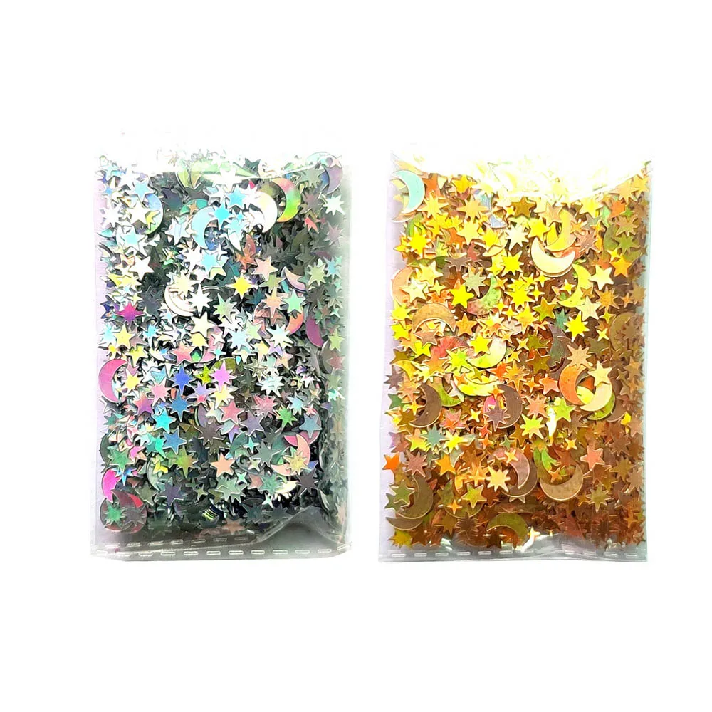 15g/bag Holographic Star Moon Table Confetti Iridescent Metallic Glitter Foil Sequin Scatter for Birthday Wedding Decoration