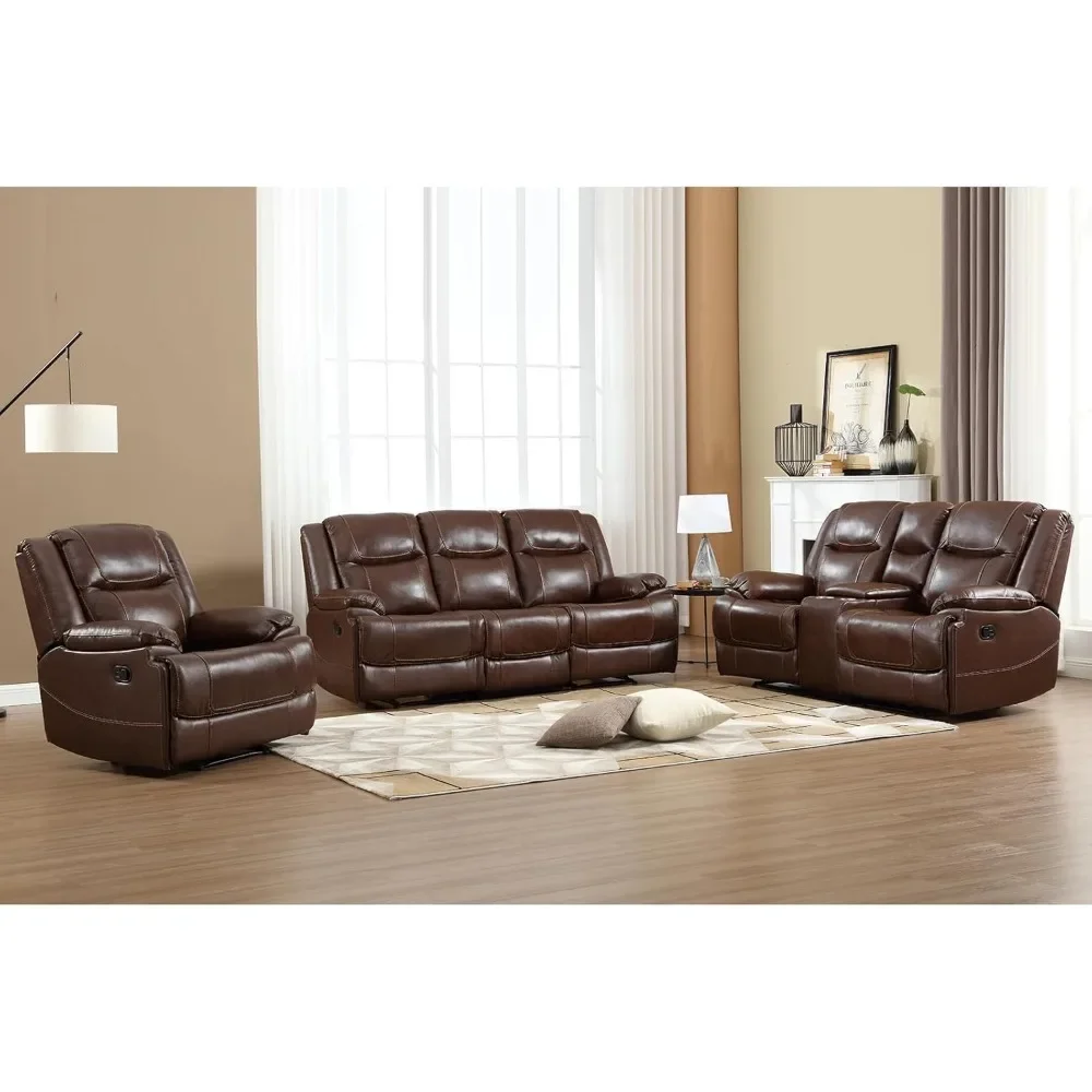 

Genuine Leather Manual Recliner Sofa Set, Recliner Chair, Loveseat Reclining Sofa and 3 Seat Recliner Sofa