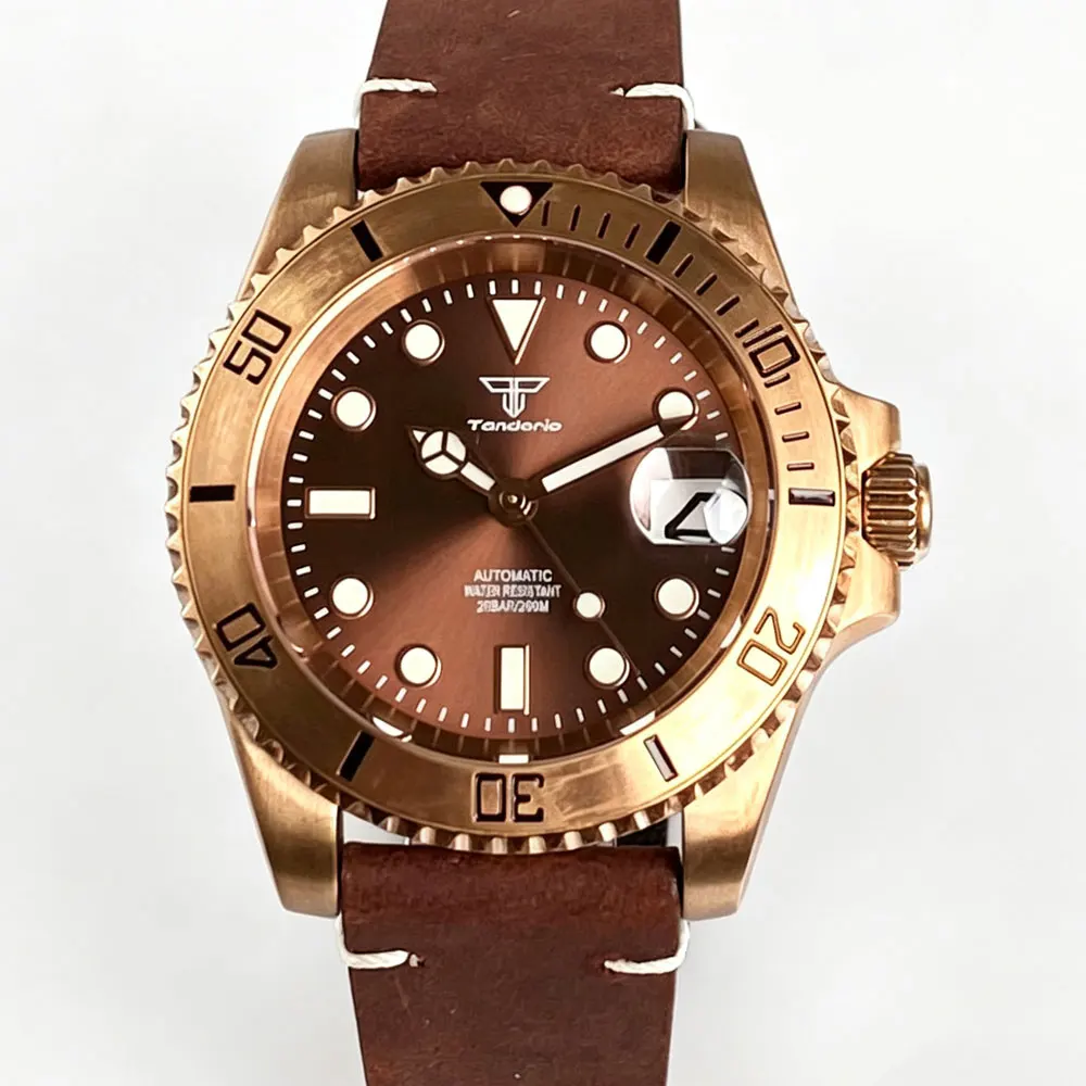 Tandorio 40mm Real Cusn8 Bronze Automatic Men Watch Japan NH35A Sapphire Glass 200m Waterproof 120 Clicks Rotating Bezelm Lume