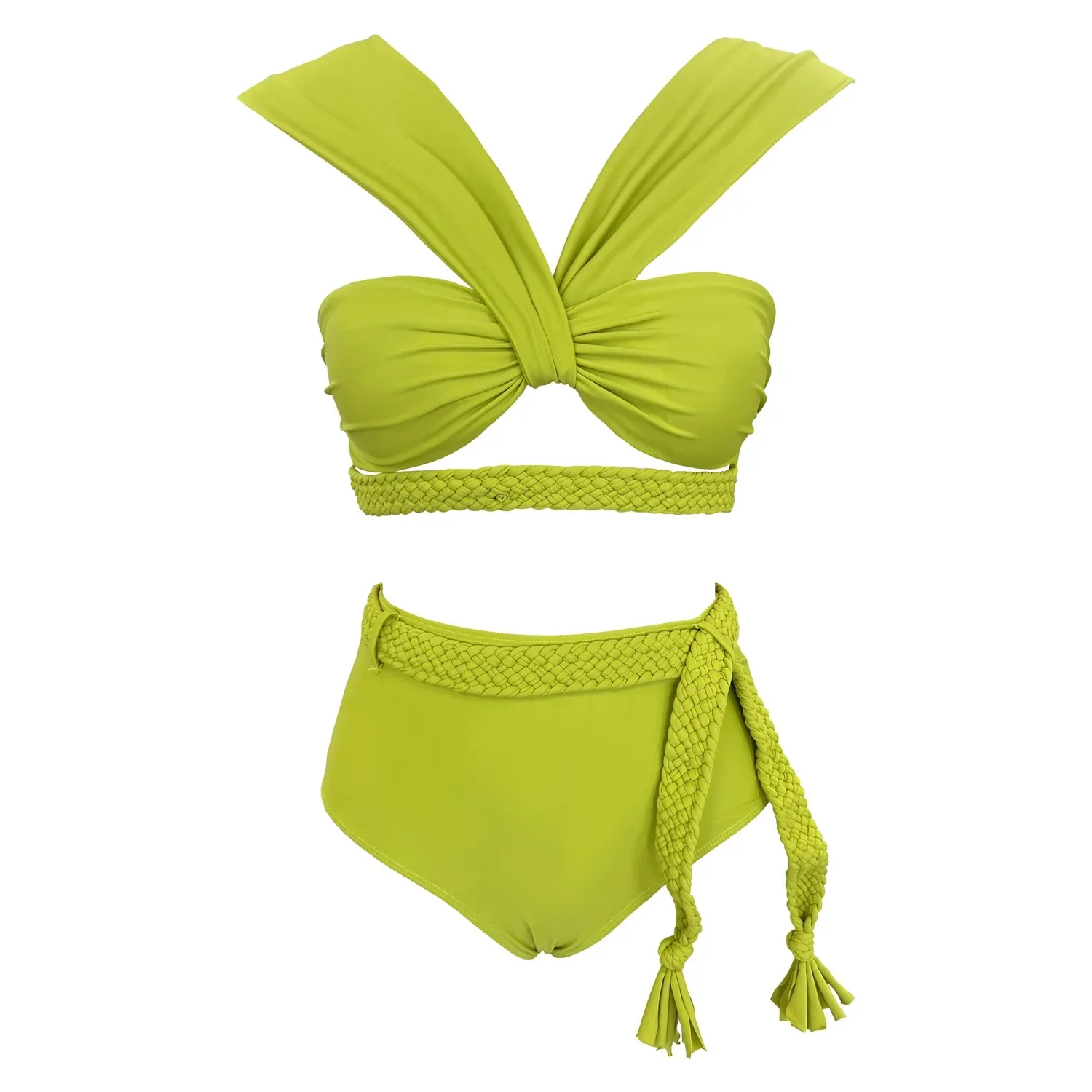 

2024 Braid Bikini Swimsuit High Waist with Belt Swimwear for Women Cut Out Two Piece Bathing Suits Push Up Summer Female