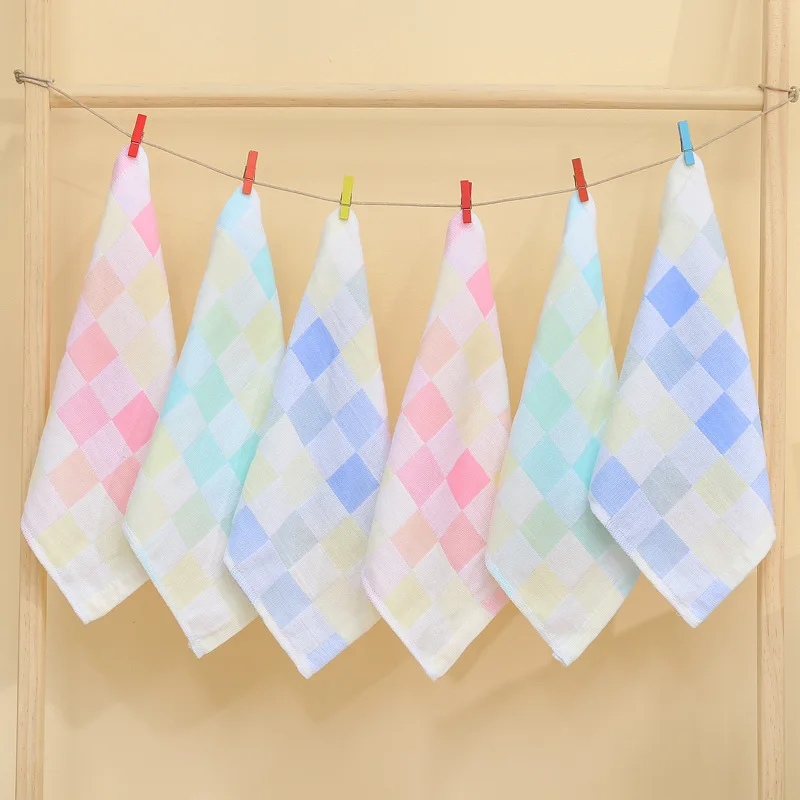 

25*25cm 2pcs Pure Cotton Gauze Towel Washcloth for Children Kids Cute Small Towel Strong Water Absorption Children Cartoon Towel