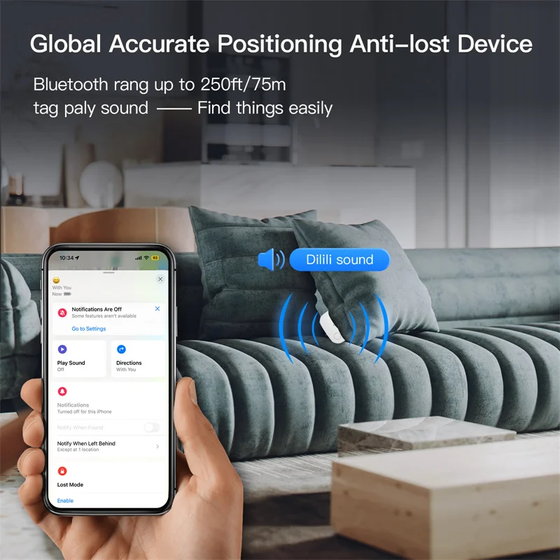 Smart Bluetooth Alarm Tracker Works with Find My APP Anti Lost Device for Iphone Tag Replacement Locator MFI Rated