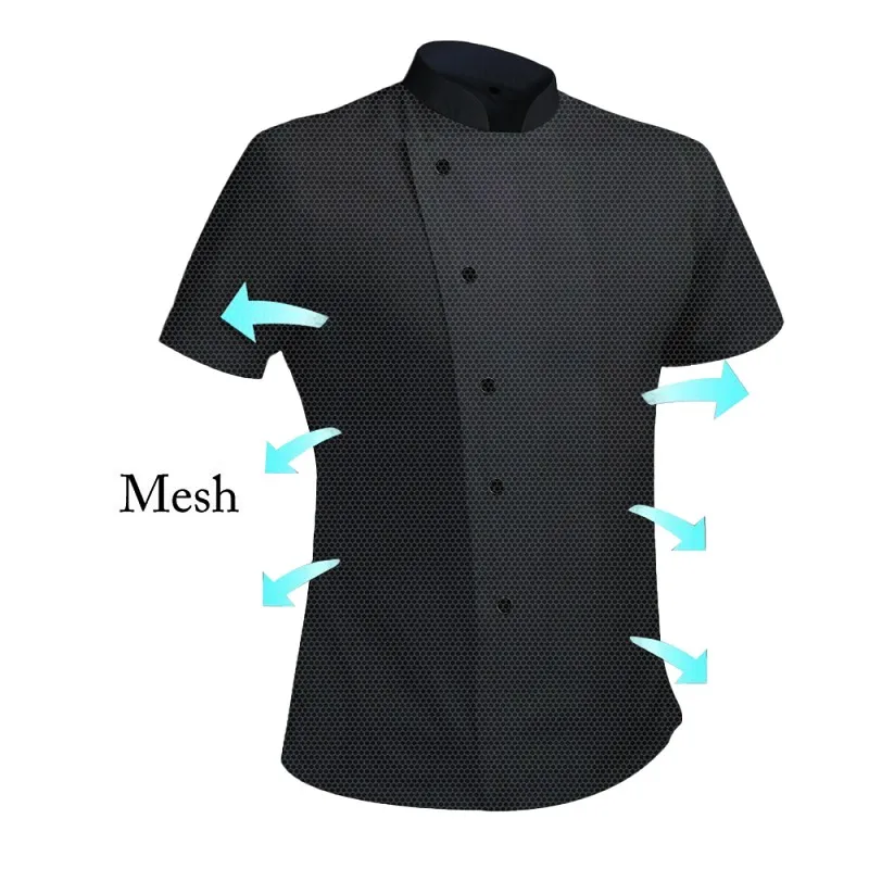 Western Restaurant Men's Solid Color Kitchen Jacket Summer Hotel Female Cook Uniform 360°Breathable Black and White Chef Outfit