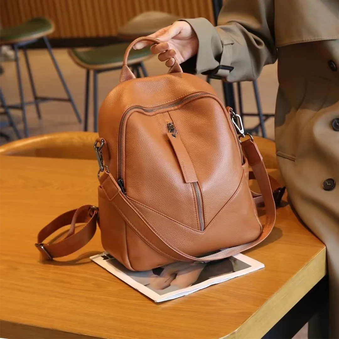 2024 New Genuine leather Backpack Fashion casual large capacity women's Knapsack head layer cowhide commuter handbag
