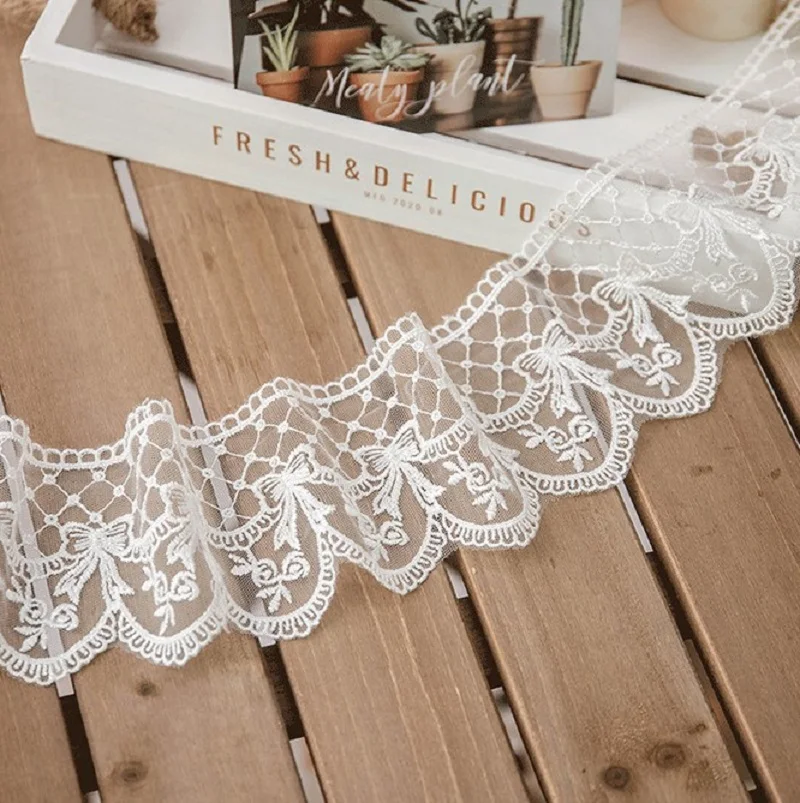 Lolita White Lace Ribbon, Sewing Accessories, 3D Butterfly Embroidery, Mesh Trimmings for Dress, Home Decorative DIY Crafts, 15Y