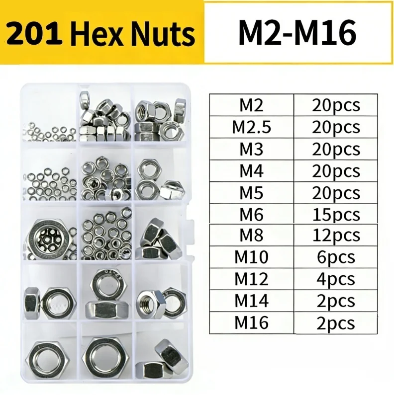 M2 ~ M16 304/201/316 Stainless Steel Hex Hexagon/nylon Lock/cap/ Flange Nuts Various Nut Sets Kit Box