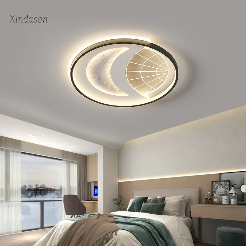 

Crescent Moon Ceiling Lamp Bedroom Study Modern Round Led Ceiling Lights For Kids Room Boys Baby Chandelier Lustre luminaria