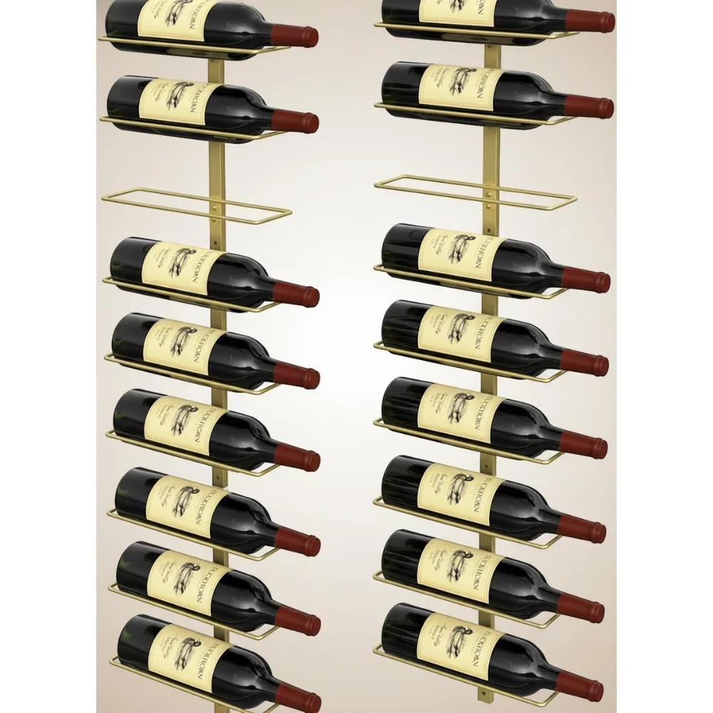 

Gold Wall Mounted Wine Rack Holder 18 Bottles Metal Hanging Storage for Home Bar Kitchen
