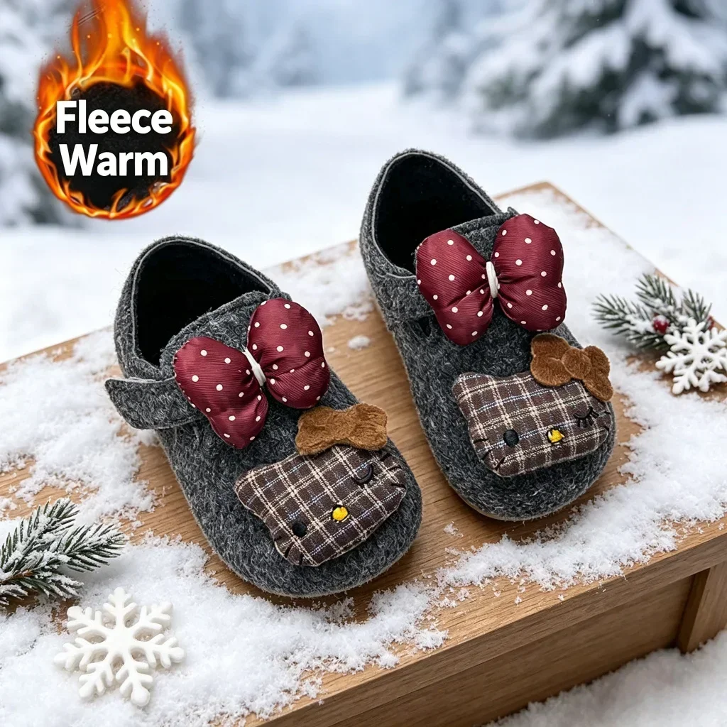 Toddler Girls Fleece Lined Mule Slippers, Cute Bow Decor Warm Non Slip Closed Toe Shoes for Indoor Home Wear