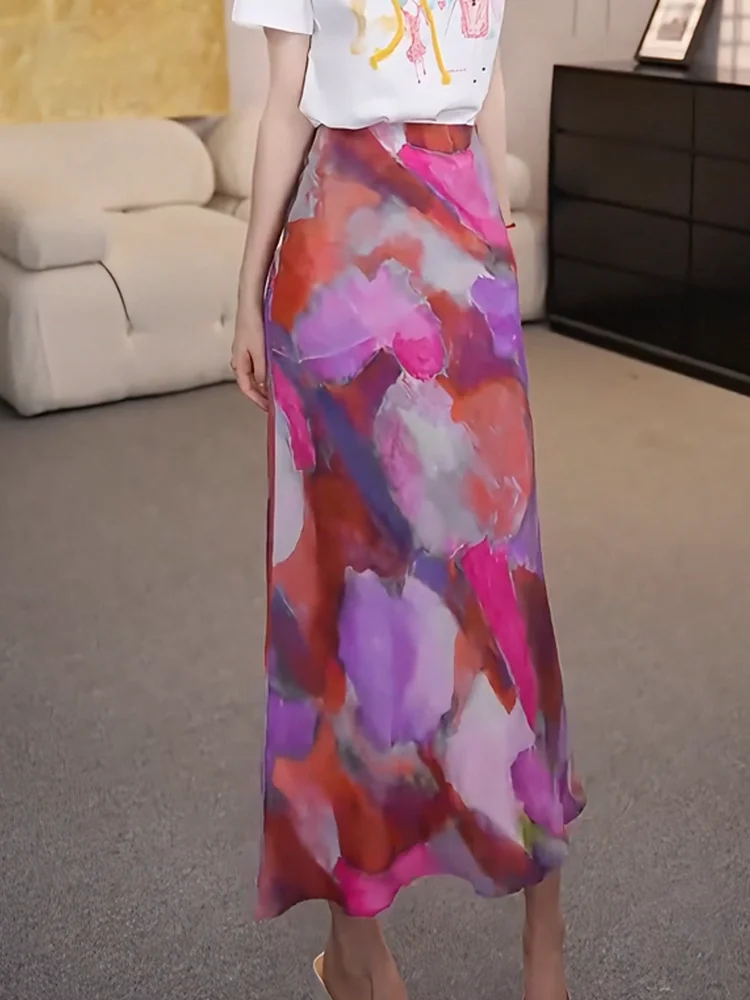 

Женская универсальная юбка миди Ele Sweet Sle для повседневной носки, новинка лета 2025, с градиентным дизайном и эффектом драпировки, средней длины