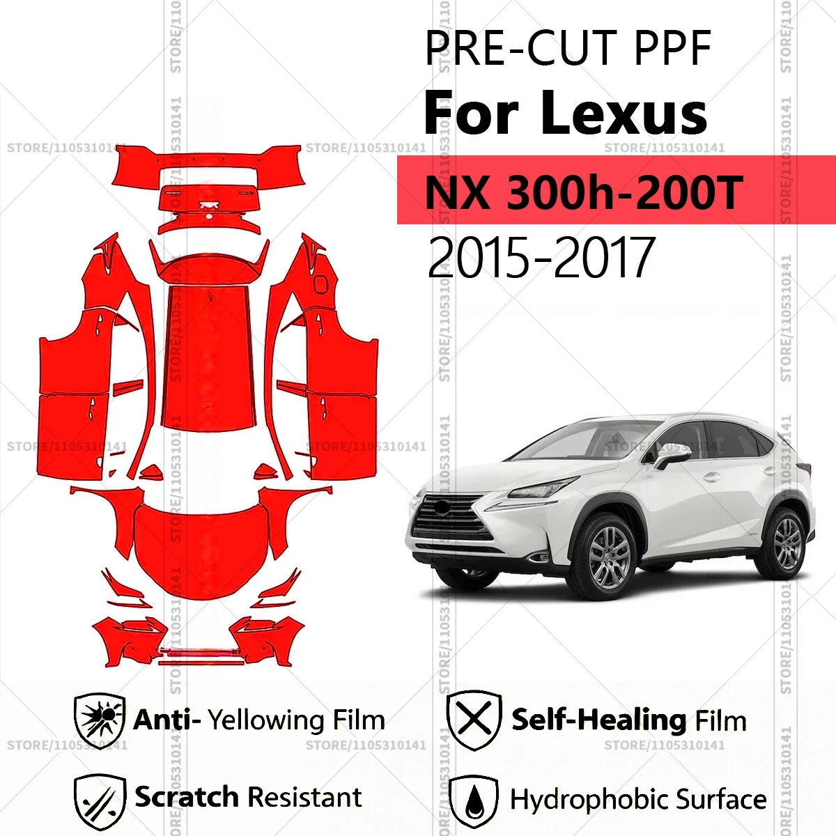 

Для Lexus NX 300h-200T 2015-2017: Предварительно вырезанная прозрачная защитная пленка PPF для автомобиля, профессиональная автомобильная пленка PPF для полной оклейки кузова