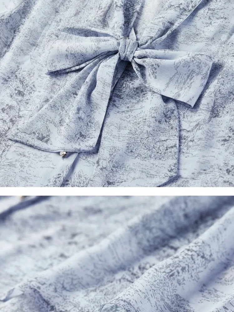 SENTUBILA エレガントなレディースブラウス 2025年秋 レースアップ Vネック メタルビーズバックル ルーズトップス 長袖シフォンシャツ 153VC2613