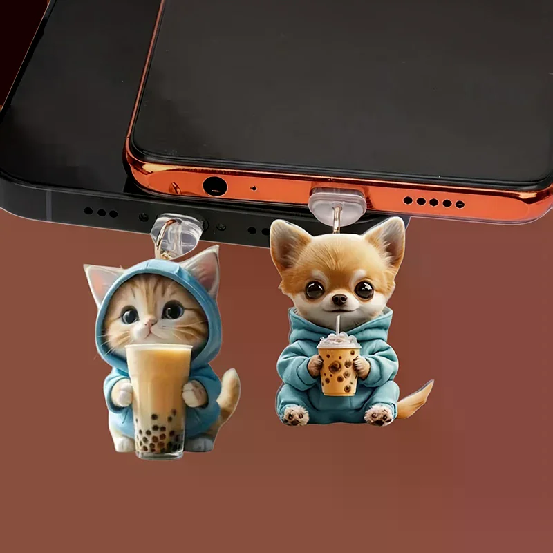 Penutup Port Pengisian Daya iPhone Tipe C Anti Debu 2D Bentuk Kucing yang Menawan, Pelindung dan Dekorasi