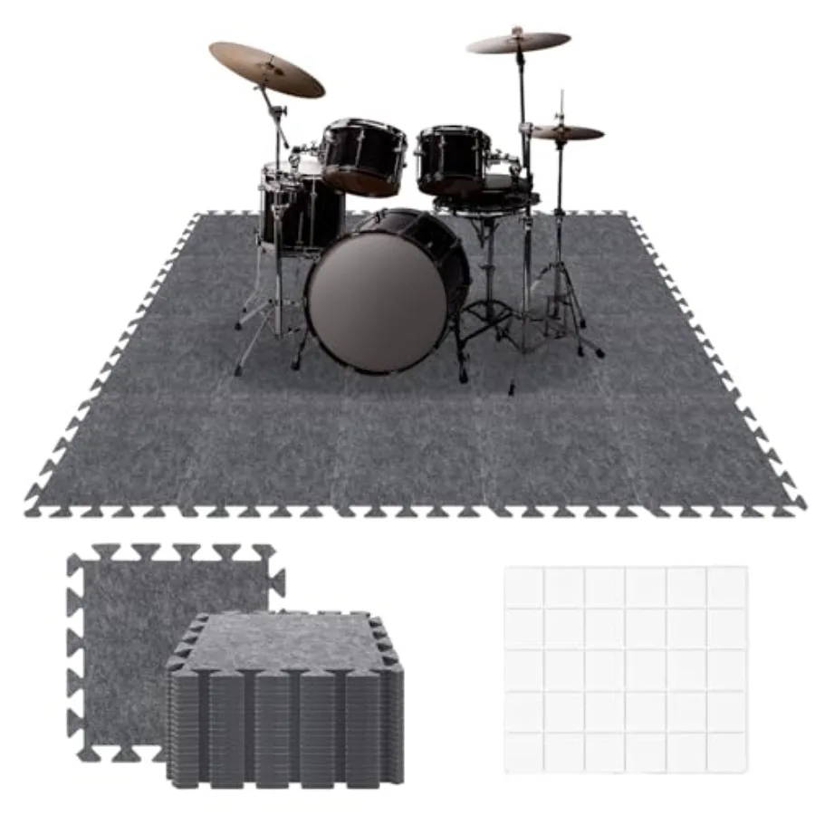 20 Pieces Sound Absorbing Interlocking Floor Mats 11.8 x 11.8 x 0.4 Inch High Density Felt Soundproof Pads Non-Slip Anti Vibrat