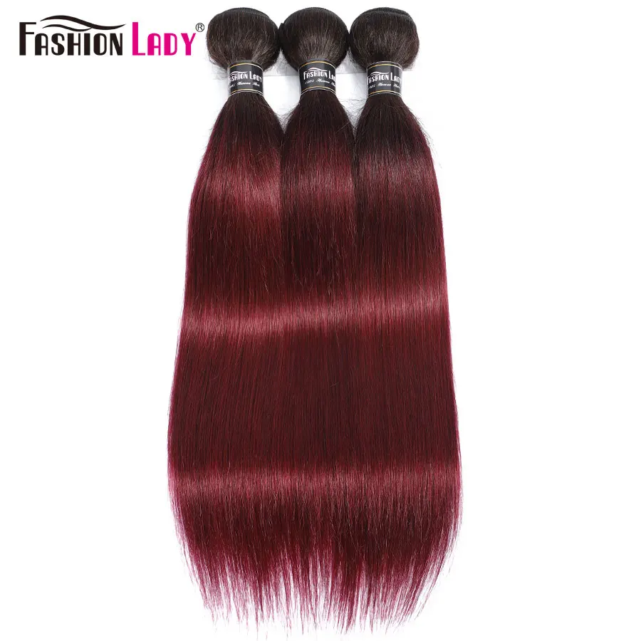 Fashion Lady-extensiones de cabello brasileño precoloreado para mujer, mechones de cabello humano ombré, recto, T1B/99J, 1 pieza, no remy