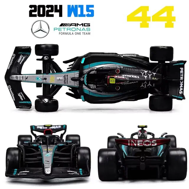 New Bburago 1:43 Mercedes-Amg Petronas F1 Team W15 Alloy Miniature Diecast Model 2024 Benz W15 #44 #64 Toys Car Model Kids Gift