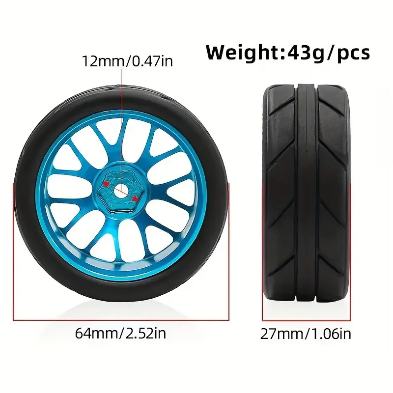 1/10 RC-Rennräder und Reifen-Set – 12-mm-Sechskant-Metallfelgen für Tamiya TT01/TT02/XV01/XV02, HSP, HPI, Kyosho – On-Road-Auto-Upgrade – Detail 1