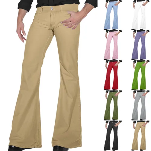 Pantalones acampanados para hombre, pantalones clásicos sencillos de Color sólido para uso diario, pantalones elegantes y cómodos de Hip Hop para fregar, pantalones acampanados de discoteca