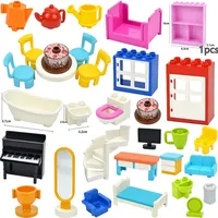 Big Size Particle Furniture Building Block Accessories Figuers Desk Door Chair Bed Sofa Bathroom Kitchen Large Brick Duploes Toy