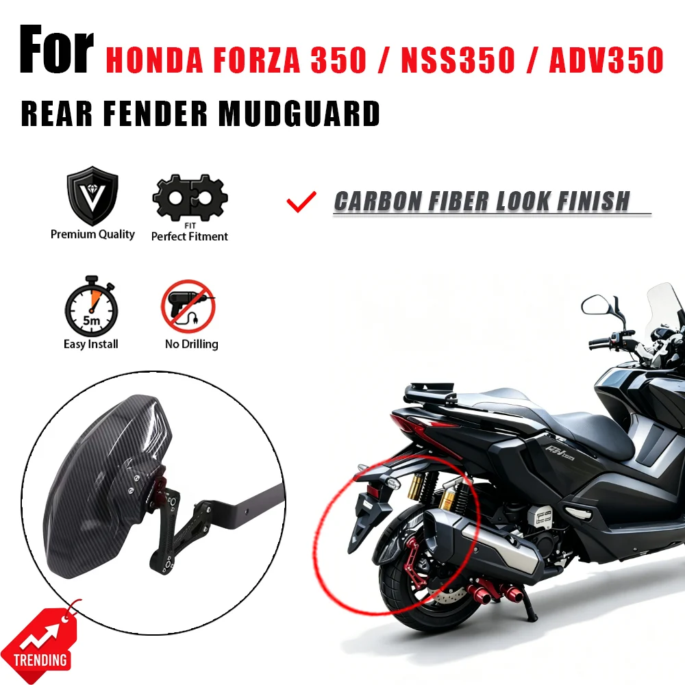 For Honda Forza 350 NSS350 ADV350 Rear Fender Mudguard Carbon Fiber Pattern Height Adjustable Accesorios Moto Guardabarros
