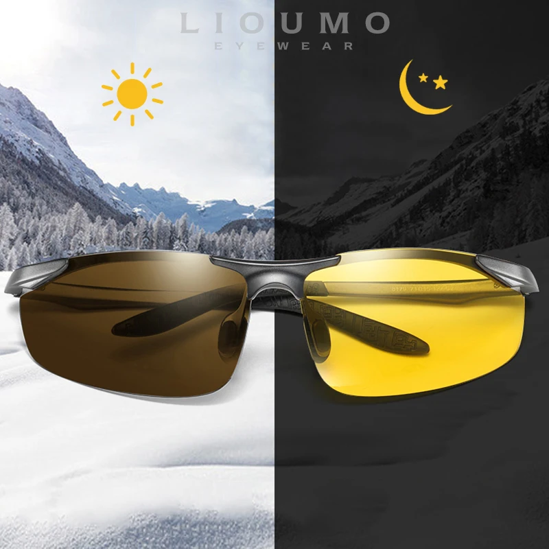 LIOUMO 2023 Aluminum Rimless Photochromic Polarized Sunglasses Men Women Day Night Vision Glasses For Driving zonnebril heren