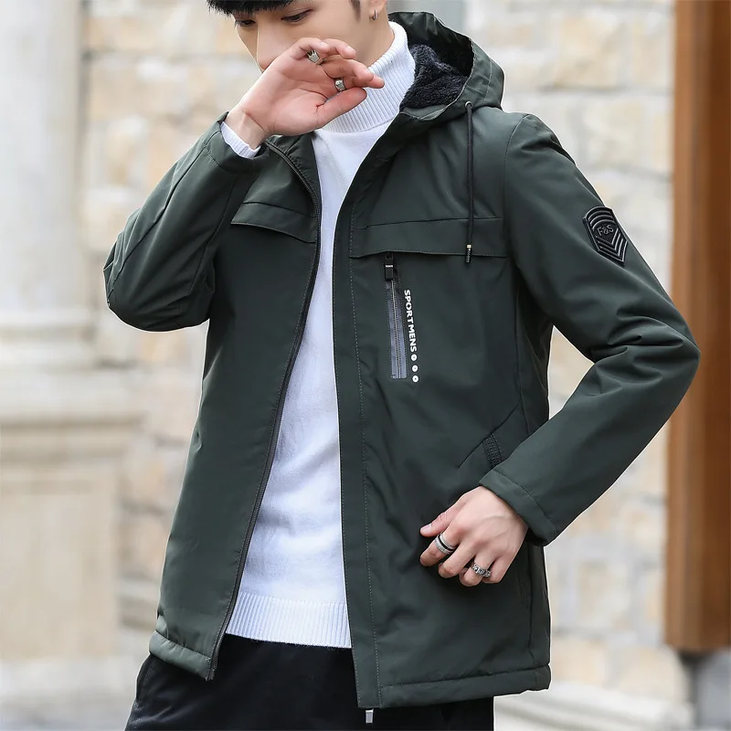 

Весенне-осенний мужской модный бархатный плащ средней длины с капюшоном для молодежи среднего возраста, повседневный уличный плащ