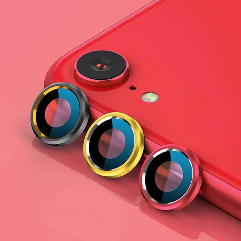 

for iPhone XR Camera Bezel Cover Tempered Glass Lens Protector Anti Scratch Colorful Metal Ring Film Cap Sticker