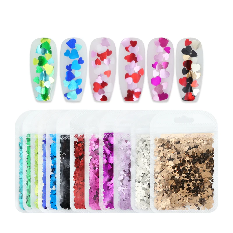 Sweet Love Hearts Nail Glitter Sequins Shiny Mixed Color Manicure Charms Nails Decoration Valentine\'s Day Nail Art Accessories