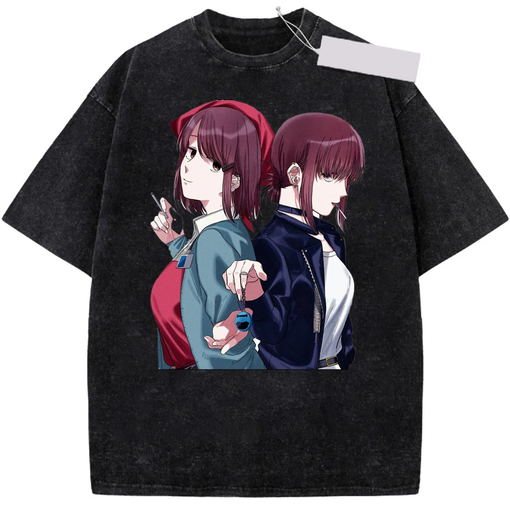 Harajuku Summer Sasaki Yamada Men Women Cartoon Washed Cotton Tshirt Anime Smoking Behind The Supermarket with You Wash T Shirt