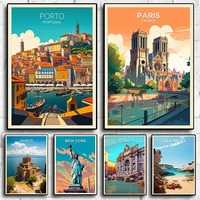 Porto Paris Nordic Retro Holiday Travel City Art Home Wall Decor Pictures Room Living Canvas Painting Print Tourism Posters Gift