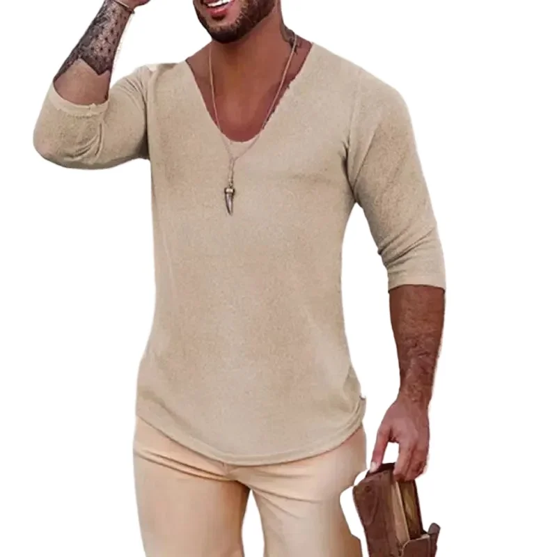 2024 spring summer fall new long sleeve thin V-neck men's sweater sweater