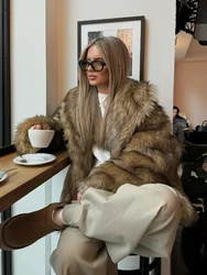 2024 Winter Warm Luxurious Fluffy Lapel Woman Faux Fur Jacket Fashion Full Sleeves Brown Short Coat New Commuter Outerwear