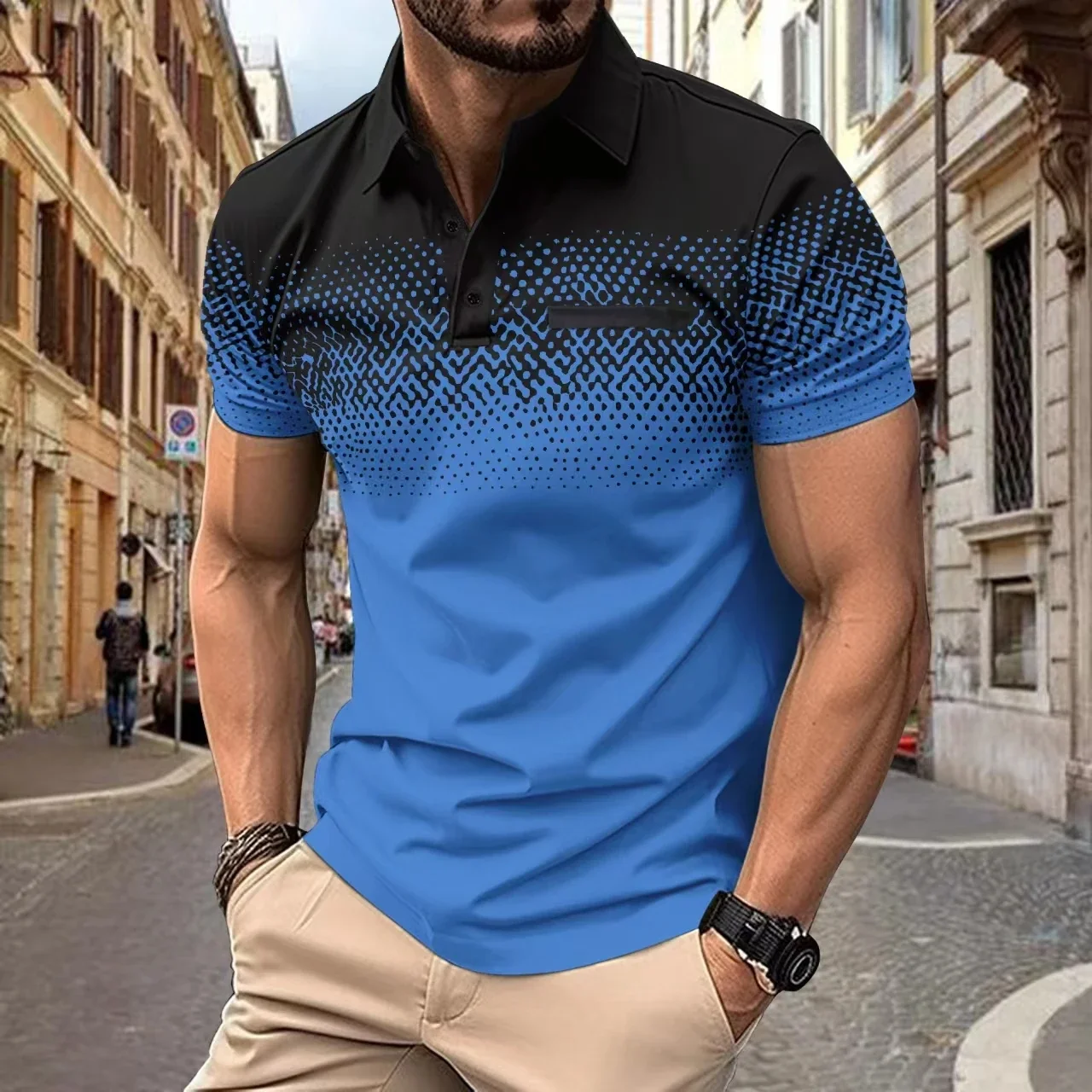 Nuovo stile moda uomo estate gradiente t-shirt a maniche corte sport Outdoor fitness casual slim fit camicia da uomo POLO