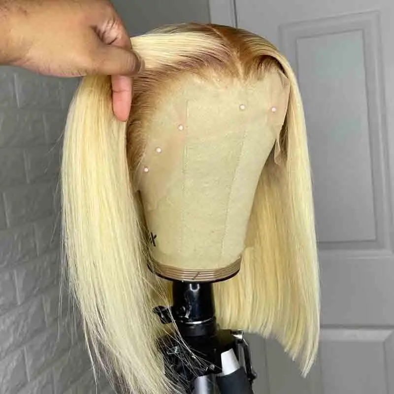 

Ombre Blonde 613 Short Bob Silky Straight Soft Lace Front Wigs For Black Women With Afro Baby Hair Preplucked Glueless Daily