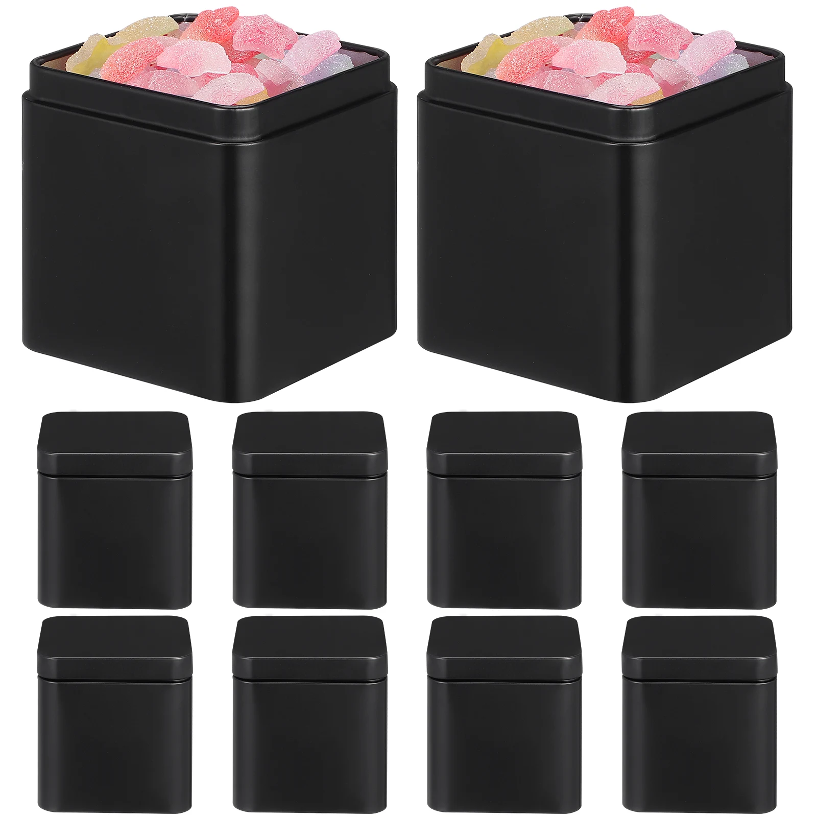 

10Pcs Black Small Square Tinplate Boxes Containers Airtight Storage Portable Metal Can Hold Jewelry Candies Gifts Lightweight