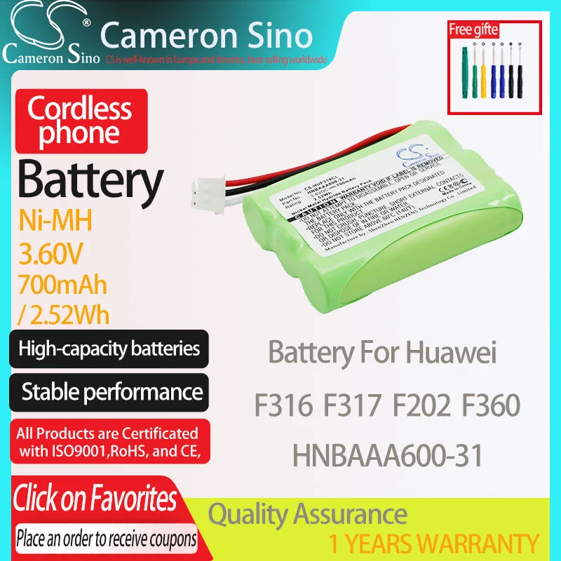 CameronSino Battery for Huawei F316 F317 F202 F360 fits Huawei HNBAAA600-31 Cordless phone Battery,Landline battery 700mAh 3.60V