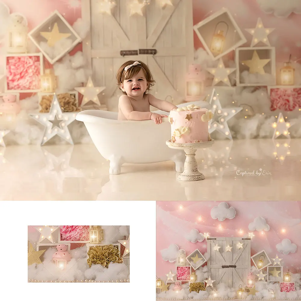 

Star Dreams Photography Backdrop White Wooden Barn Door Kids Baby Cake Smash Photocall Prop Shining Starry Studio Backgrounds